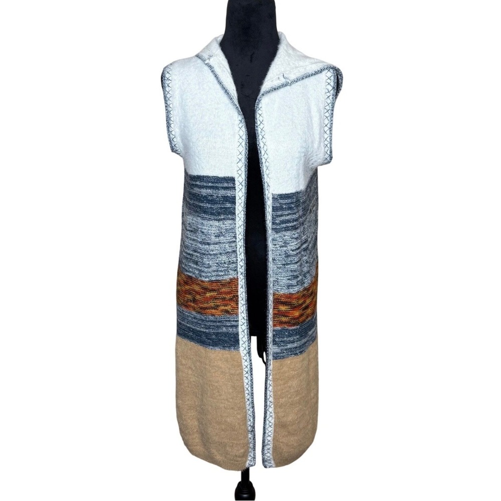Est. 1946 Womens Colorblock Hooded Longline Vest Cardigan Small Whipstitch Trim